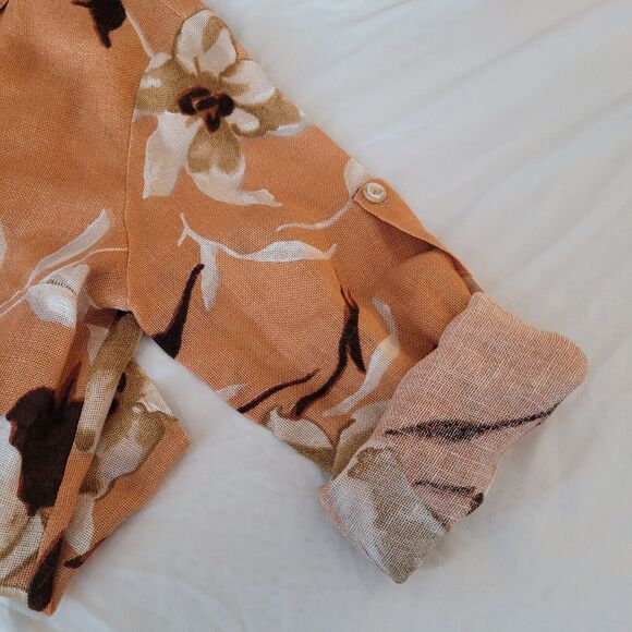 Vintage Emil Rutenberg Top Womans Large Orange Floral Linen Fitted Career Office - Picture 12 of 12